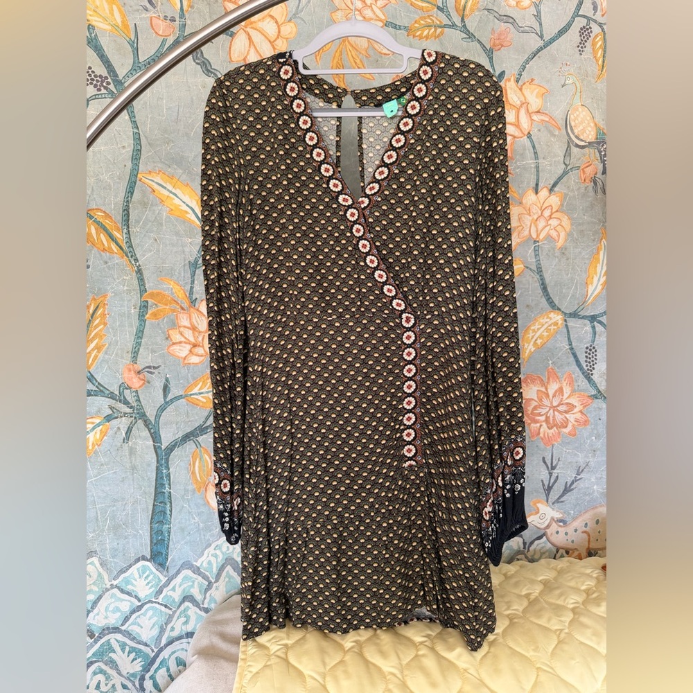 FARM Rio Green Geometric Print Long Sleeve Dress Size P